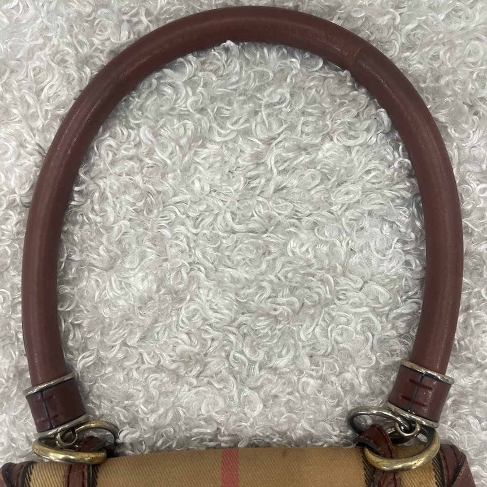 Burberry Brown/Beige House Check Coated Fabric Leather Shoulder Bag - Picture 15 of 16